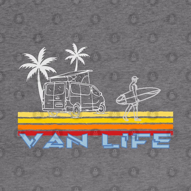 Van Life Surfing Guy with surf board by Surfer Dave Designs